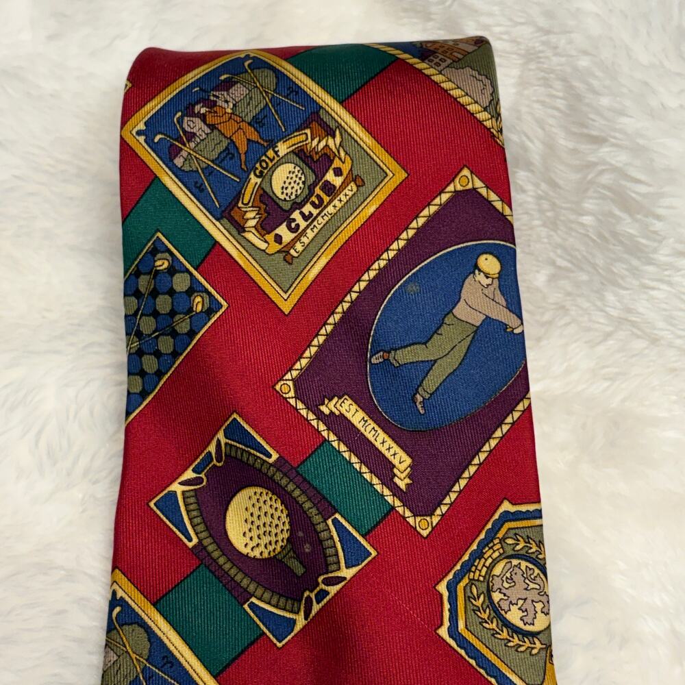 Vintage Tommy Hilfiger 100% Italian Silk Golf Themed Neck Tie Red Preppy - Picture 4 of 7